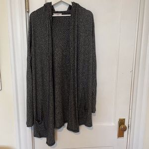 Long Gray Hooded Cardigan